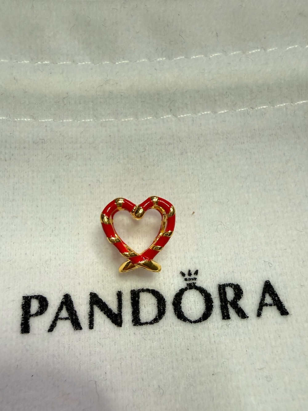 Pandora Candy Cane gold plated Openwork Heart Charm